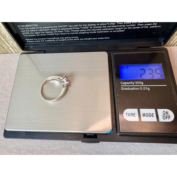 NEW Pink Sakura/White Moissanite - 75% 18k White Gold, Sz.6 - Picture 8 of 9